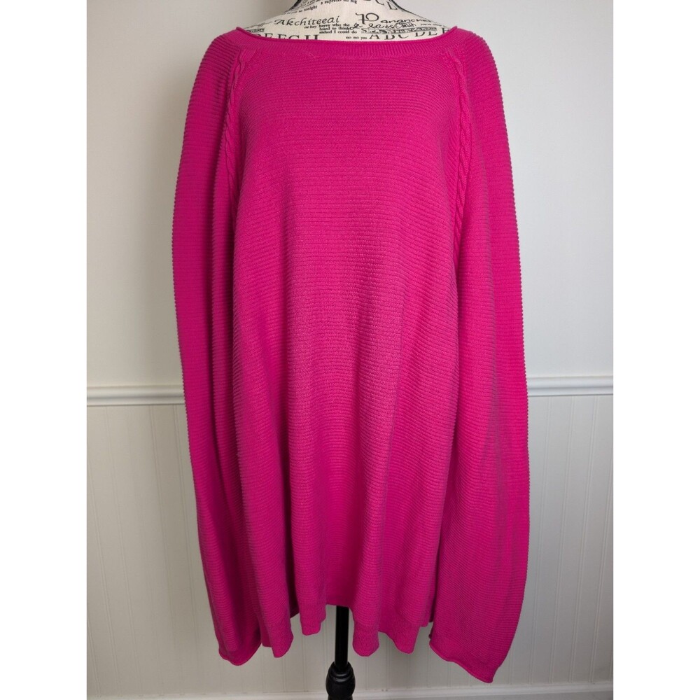 Talbots Pink Ribbed Cotton Knit Sweater Plus Size 2X Long Sleeves Crewneck